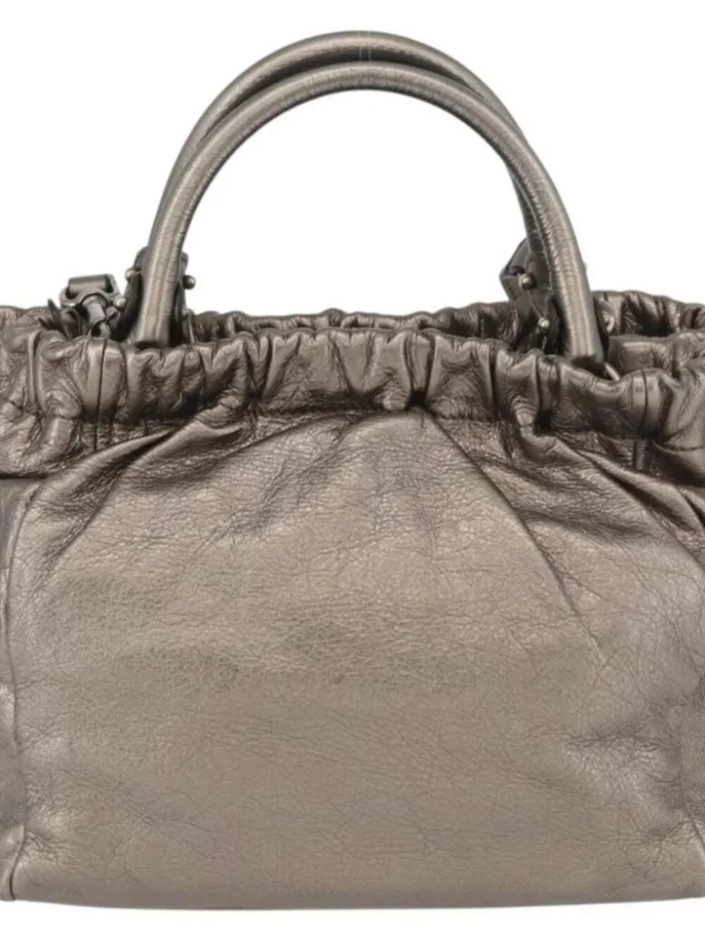 Salvatore Ferragamo Vala Hand Bag Leather 2way Silver Auth am10956